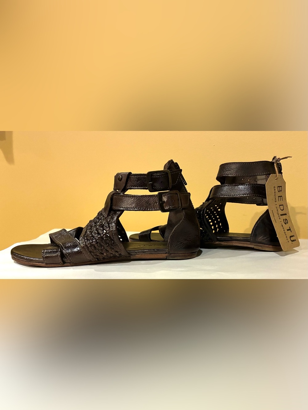 BED|STU Sandals Capriana Dark Brown Leather Straps Zip Back HandcraftedSZ.8 NWOB